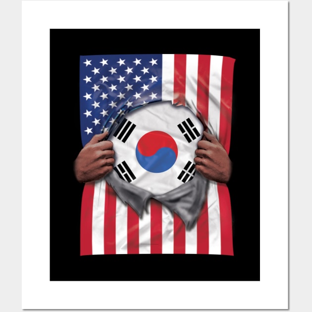 South Korea Flag American Flag Ripped - Gift for South Korean From South Korea Wall Art by Country Flags